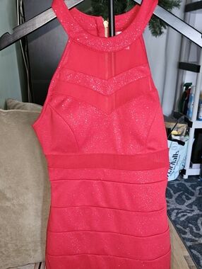 Sparkling Red Halter Bodycon Dress
